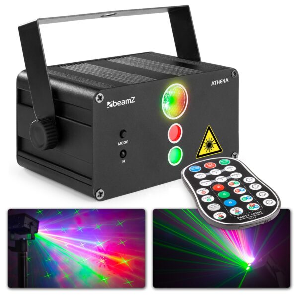 Aanbieding BeamZ Athena accu disco laser met 2 gobo lasers en multicolor LED (ean 8715693327748)