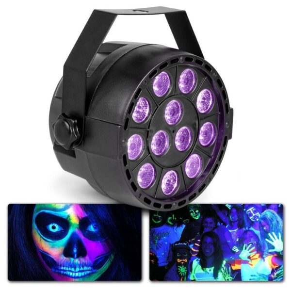 Aanbieding MAX Blacklight PartyPar met 12x 1W UV LED&apos;s en DMX (ean 8715693301748)