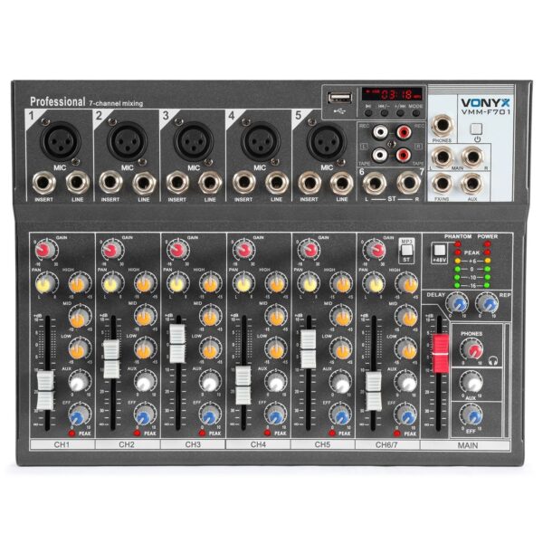 Aanbieding Vonyx VMM-F701 7 kanaals muziekmixer met effect en USB speler (ean 8715693292282)