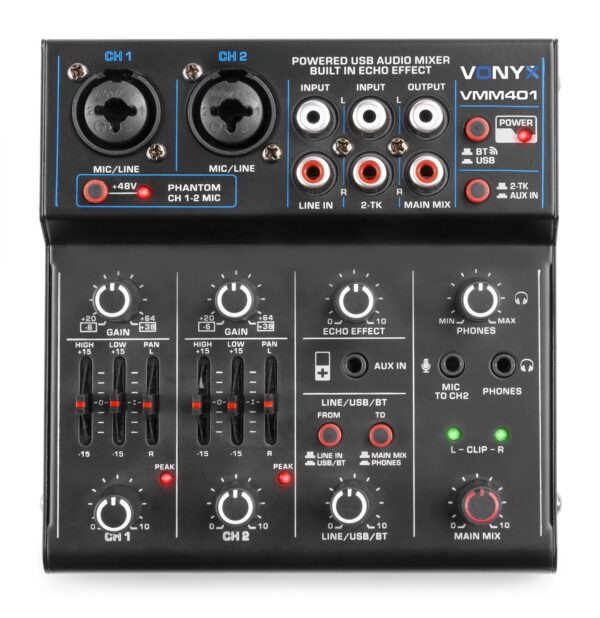 Aanbieding Vonyx VMM401 USB mixer - 4-kanaals mengpaneel met Bluetooth en USB (ean 8715693322552)