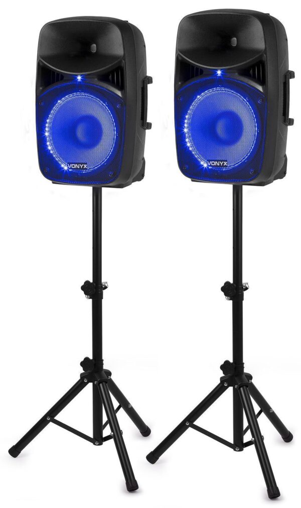 Aanbieding Vonyx VPS122A geluidsinstallatie 800W met stands en LED&apos;s (ean 8715693296570)