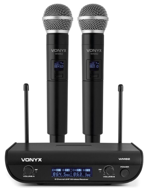 Aanbieding Vonyx WM82 draadloze microfoonset met twee UHF handmicrofoons (ean 8715693301434)