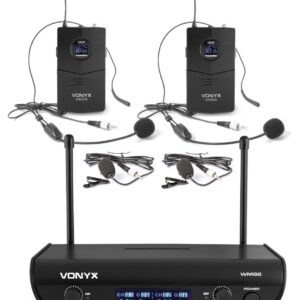 Aanbieding Vonyx WM82 draadloze microfoonset met twee UHF bodypacks en headsets (ean 8715693301441)