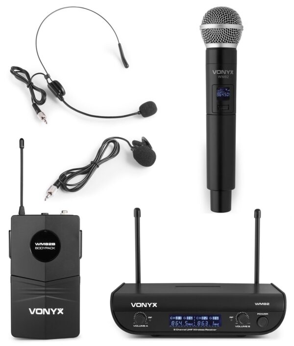 Aanbieding Vonyx WM82C draadloze UHF microfoonset met handmicrofoon en headset (ean 8715693305258)