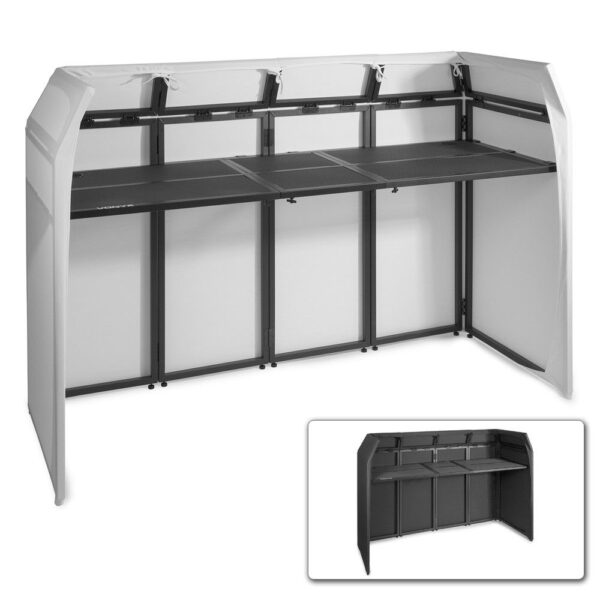 Aanbieding Vonyx DB5 DJ Booth XL met zwarte en witte Lycra doeken (ean 8715693300970)