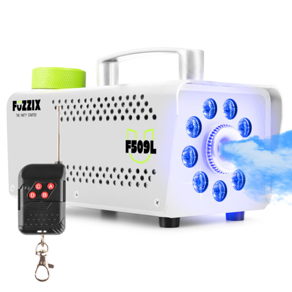 Aanbieding Fuzzix F509LW Party Rookmachine 500 Watt met 9 RGB LEDs en draadloze (ean 8715693340112)