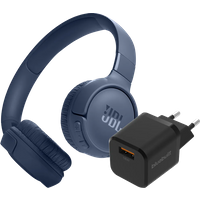 Koop JBL Tune 520BT Blauw + BlueBuilt Quick Charge Oplader met Usb A Poort 18W Zwart - JBL