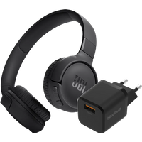 Koop JBL Tune 520BT Zwart + BlueBuilt Quick Charge Oplader met Usb A Poort 18W Zwart - JBL