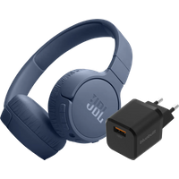 Koop JBL Tune 670NC Blauw + BlueBuilt Quick Charge Oplader met Usb A Poort 18W Zwart - JBL