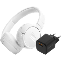 Koop JBL Tune 670NC Wit + BlueBuilt Quick Charge Oplader met Usb A Poort 18W Zwart - JBL