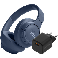 Koop JBL Tune 720BT Blauw + BlueBuilt Quick Charge Oplader met Usb A Poort 18W Zwart - JBL