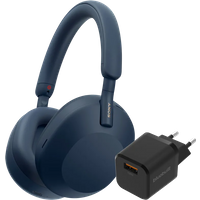 Koop Sony WH-1000XM5 Blauw + BlueBuilt Quick Charge Oplader met Usb A Poort 18W Zwart - Sony
