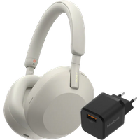 Koop Sony WH-1000XM5 Zilver + BlueBuilt Quick Charge Oplader met Usb A Poort 18W Zwart - Sony