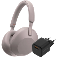 Koop Sony WH-1000XM5 Roze + BlueBuilt Quick Charge Oplader met Usb A Poort 18W Zwart - Sony